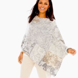 Chico’s Greta Poncho Neutral Shimmer Metallic Size L / XL Cozy Statement